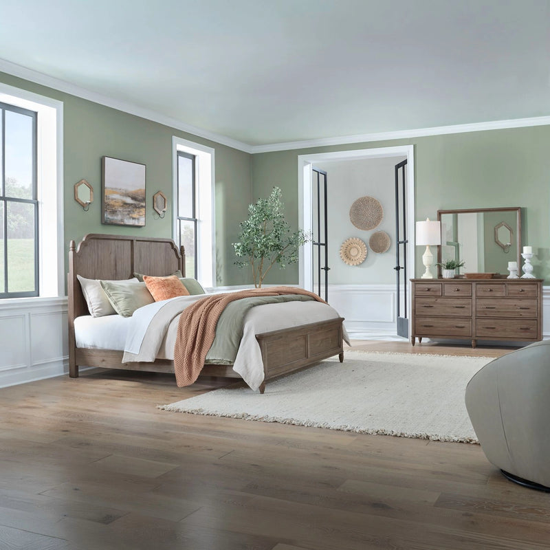 Hickory Grove California Panel Bed, Dresser & Mirror image