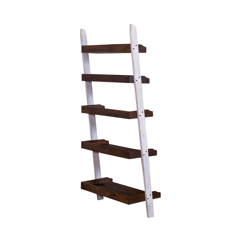Farmhouse Leaning Bookcase in White/Oak