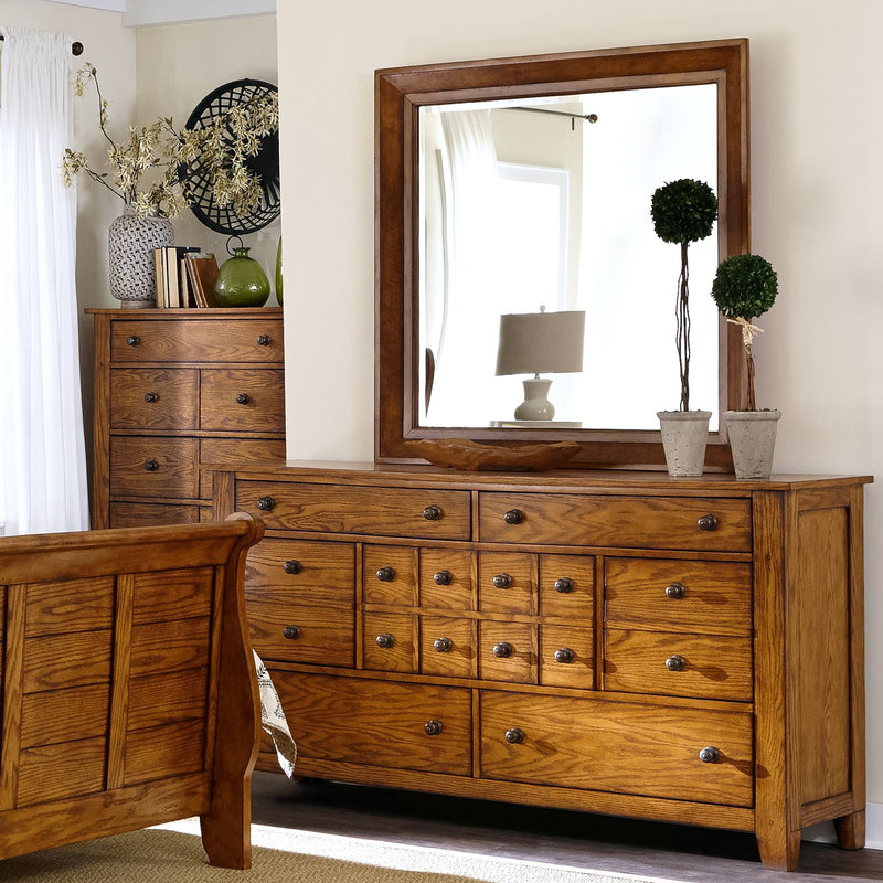 Grandpas Cabin King Sleigh Bed, Dresser & Mirror