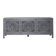 Marisol 65 Inch 3 Door Accent TV Stand in Weathered Honey and Soft Wash Gray image