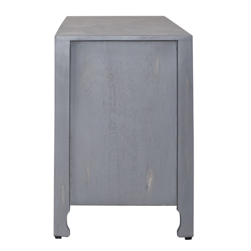 Marisol 65 Inch 3 Door Accent TV Stand in Weathered Honey and Soft Wash Gray image