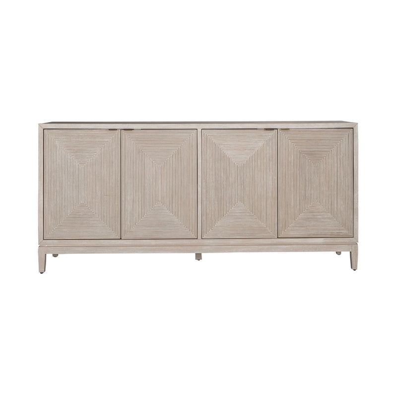 Kinsley 4 Door Accent Cabinet in Washed Taupe & Silver Champagne EST SHIP TIME APPX 4 WEEKS