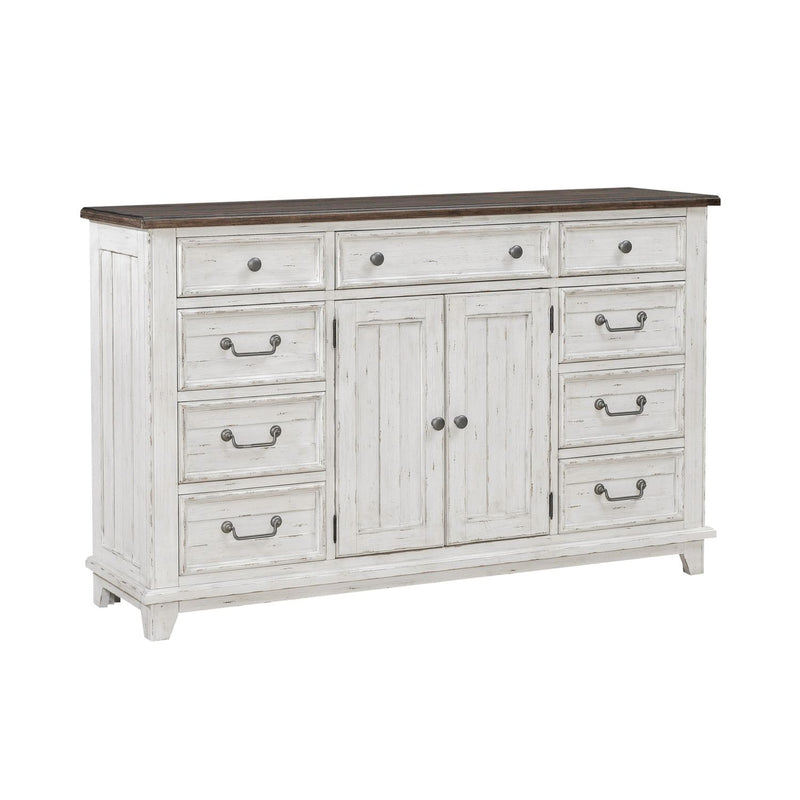 River Place 9 Drawer Dresser in Riverstone White and Tobacco