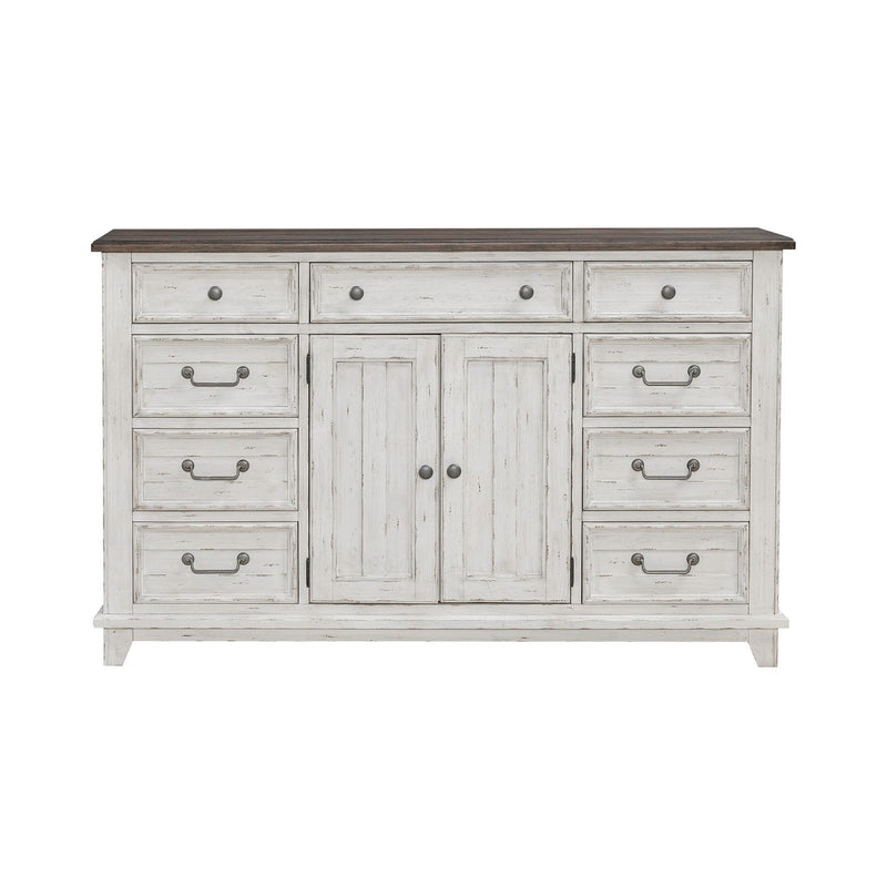 River Place 9 Drawer Dresser in Riverstone White and Tobacco