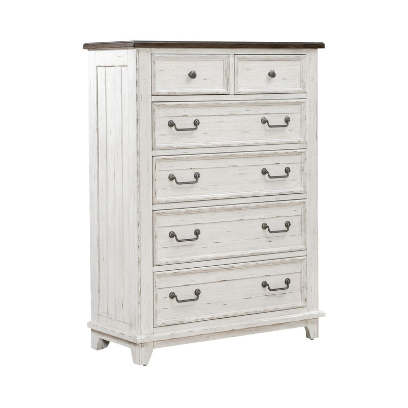 River Place 6 Drawer Chest in Riverstone White and Tobacco