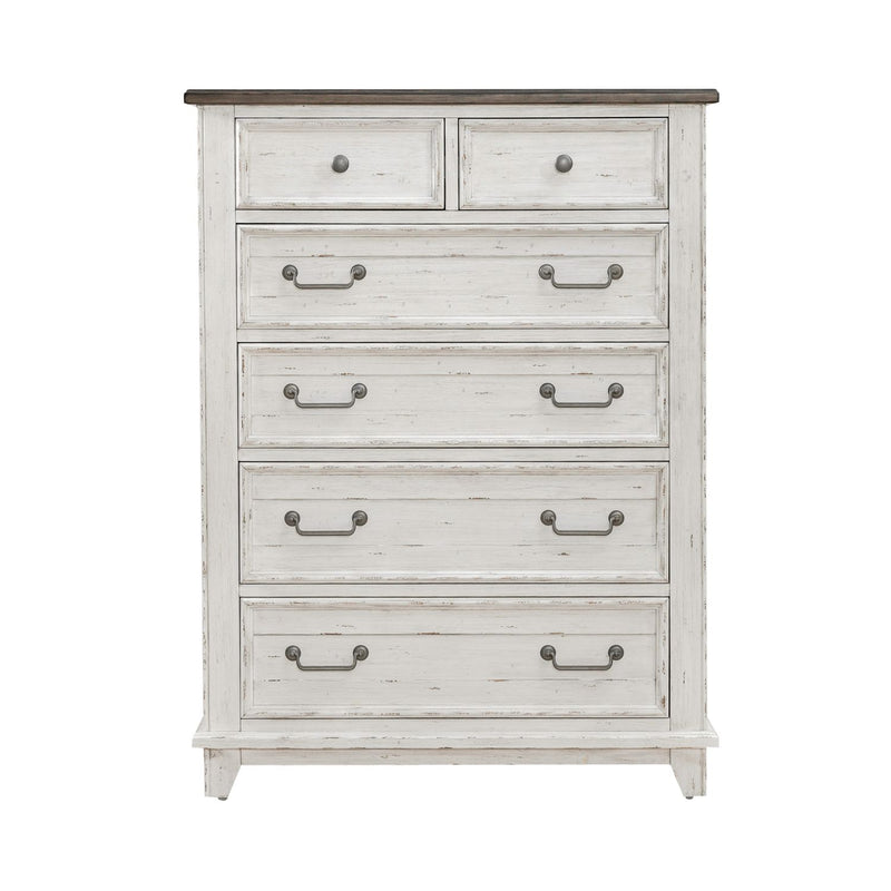 River Place 6 Drawer Chest in Riverstone White and Tobacco