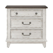 River Place 3 Drawer Nightstand with Charging Station in Riverstone White and Tobacco image