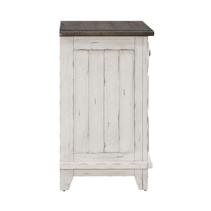 River Place 3 Drawer Nightstand with Charging Station in Riverstone White and Tobacco