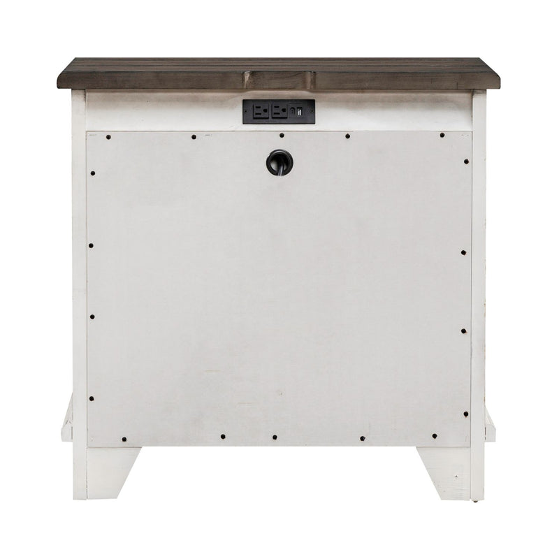 River Place 3 Drawer Nightstand with Charging Station in Riverstone White and Tobacco