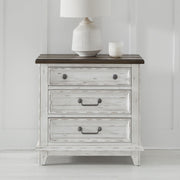 River Place 3 Drawer Nightstand with Charging Station in Riverstone White and Tobacco image