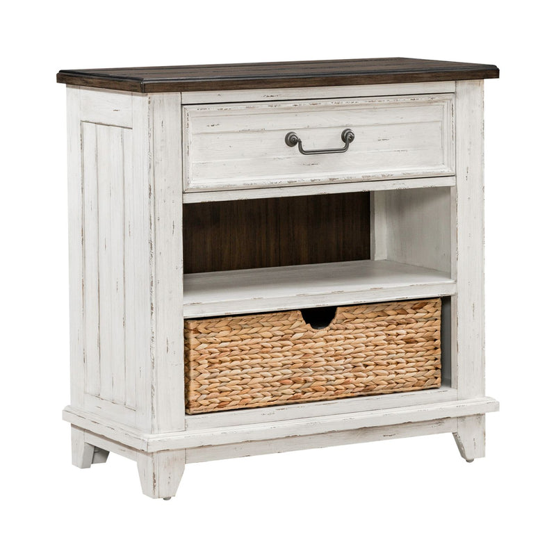 River Place Bedside Chest with Charging Station in Riverstone White and Tobacco