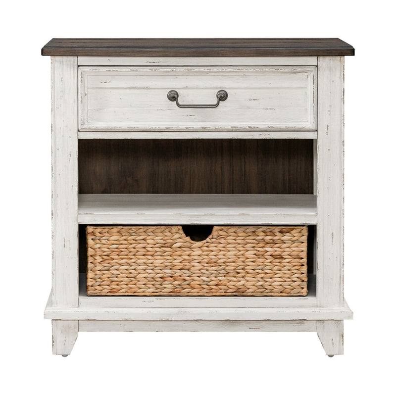 River Place Bedside Chest with Charging Station in Riverstone White and Tobacco