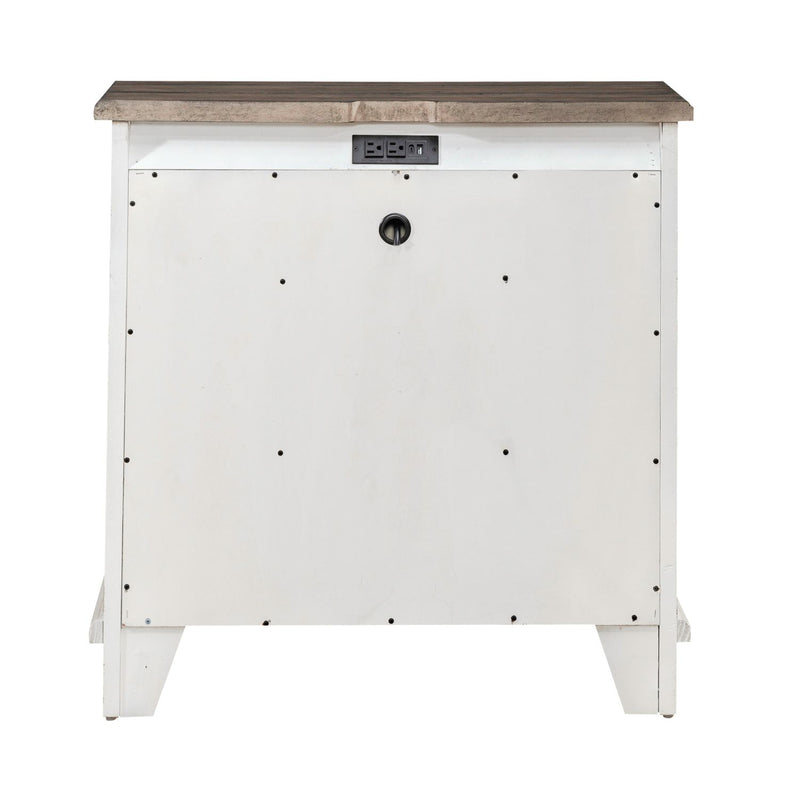 River Place Bedside Chest with Charging Station in Riverstone White and Tobacco