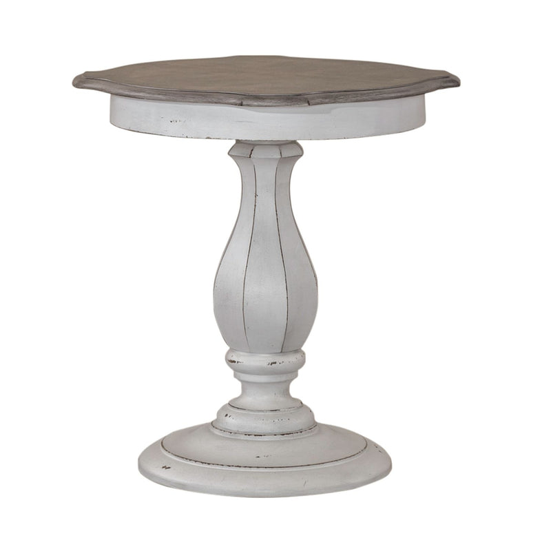 Magnolia Manor Round Accent Table in Antique White Base w/ Weathered Bark Tops