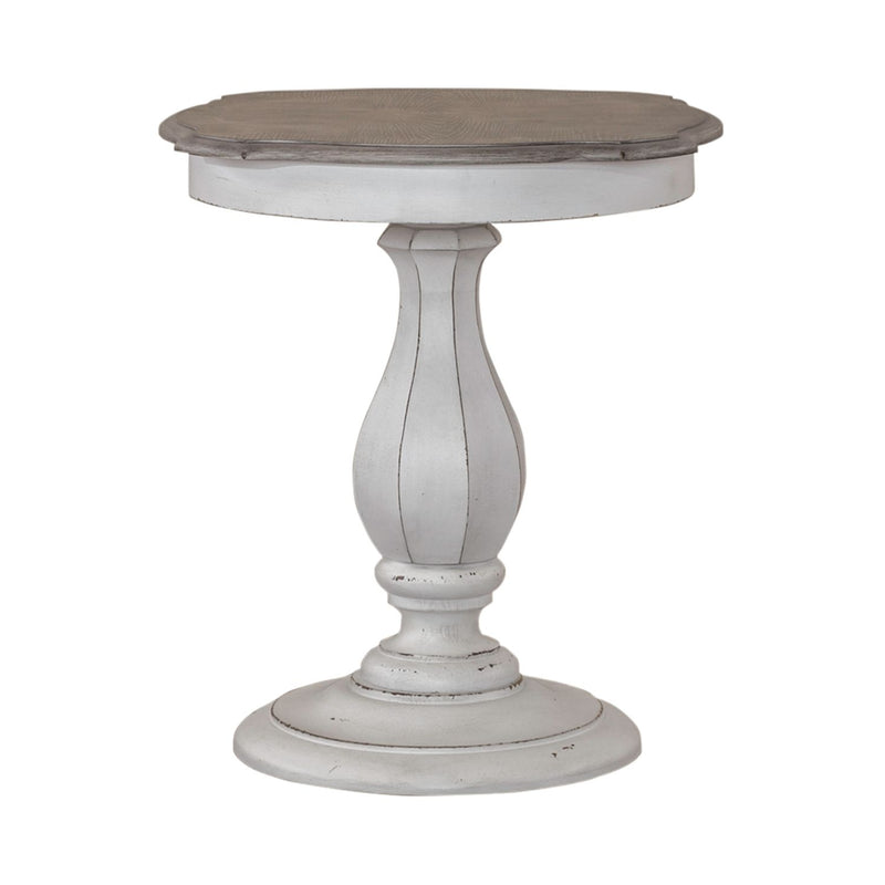Magnolia Manor Round Accent Table in Antique White Base w/ Weathered Bark Tops