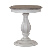 Magnolia Manor Round Accent Table in Antique White Base w/ Weathered Bark Tops image