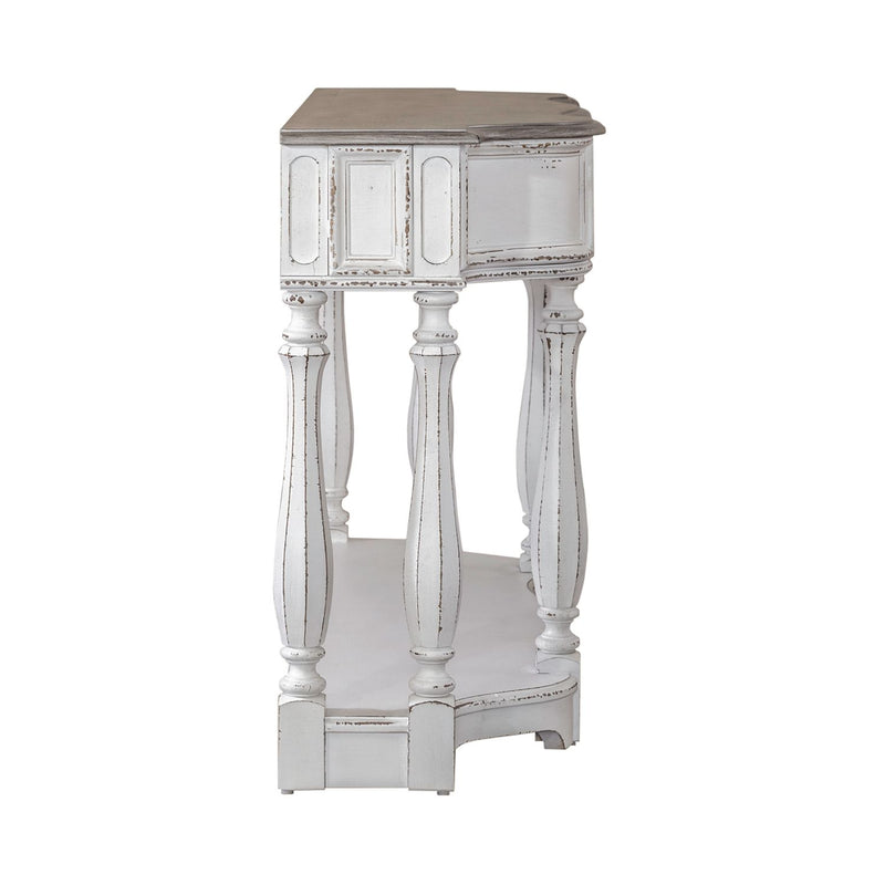 Magnolia Manor 56 Inch Hall Console Table in Antique White Base w/ Weathered Bark Tops