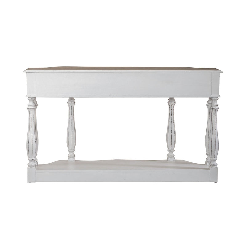 Magnolia Manor 56 Inch Hall Console Table in Antique White Base w/ Weathered Bark Tops