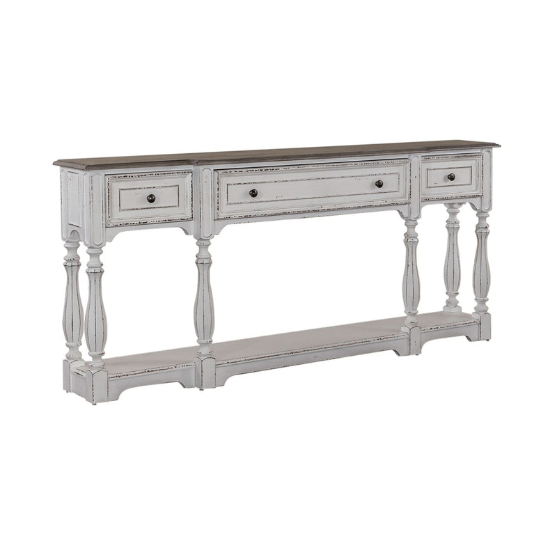 Magnolia Manor 72 Inch Hall Console Table in Antique White Base w/ Weathered Bark Tops