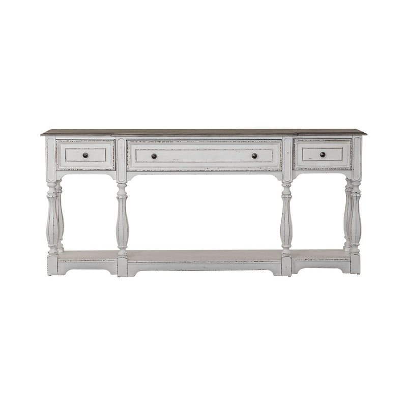 Magnolia Manor 72 Inch Hall Console Table in Antique White Base w/ Weathered Bark Tops