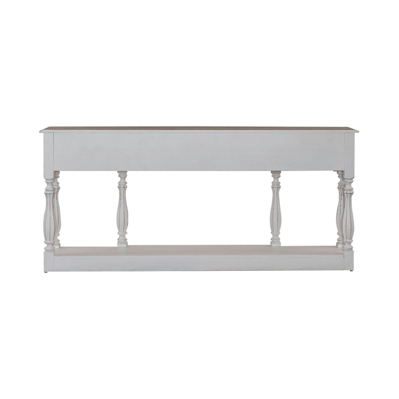 Magnolia Manor 72 Inch Hall Console Table in Antique White Base w/ Weathered Bark Tops