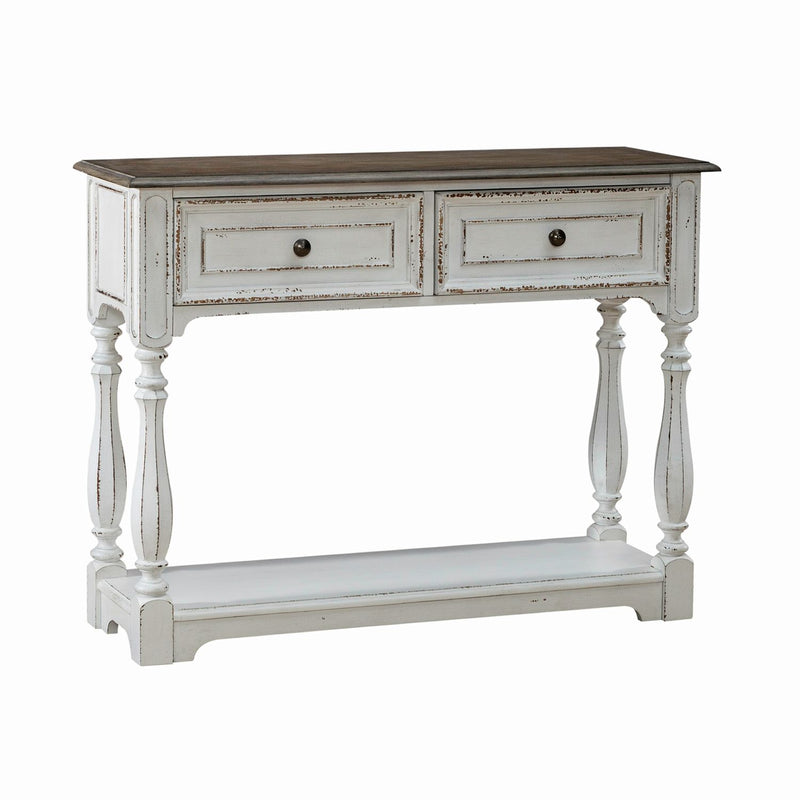 Magnolia Manor Hall Console in Antique White & Weathered Bark EST SHIP TIME APPX 4 WEEKS image
