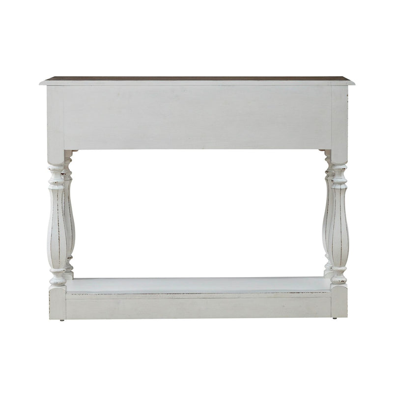 Magnolia Manor Hall Console in Antique White & Weathered Bark EST SHIP TIME APPX 4 WEEKS image