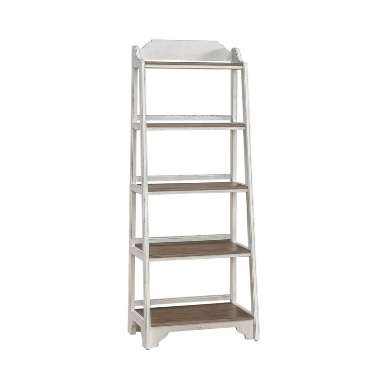 Magnolia Manor Leaning Pier Bookcase in Antique White & Weathered Bark