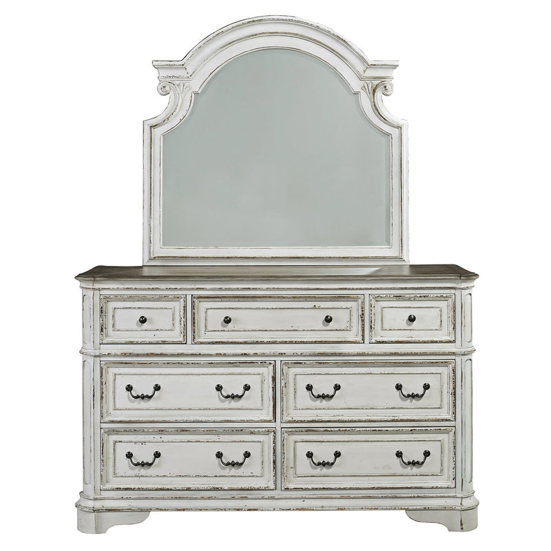Magnolia Manor King California Upholstered Sleigh Bed, Dresser & Mirror, Chest, Night Stand