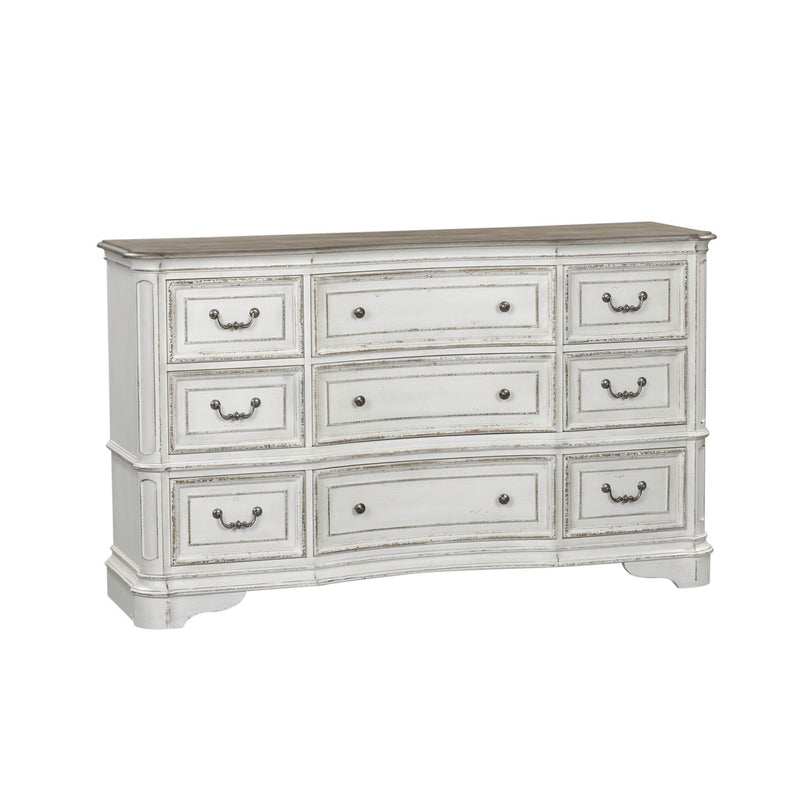 Magnolia Manor Leg 9 Drawer Dresser in Antique White