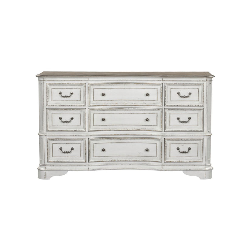 Magnolia Manor Leg 9 Drawer Dresser in Antique White