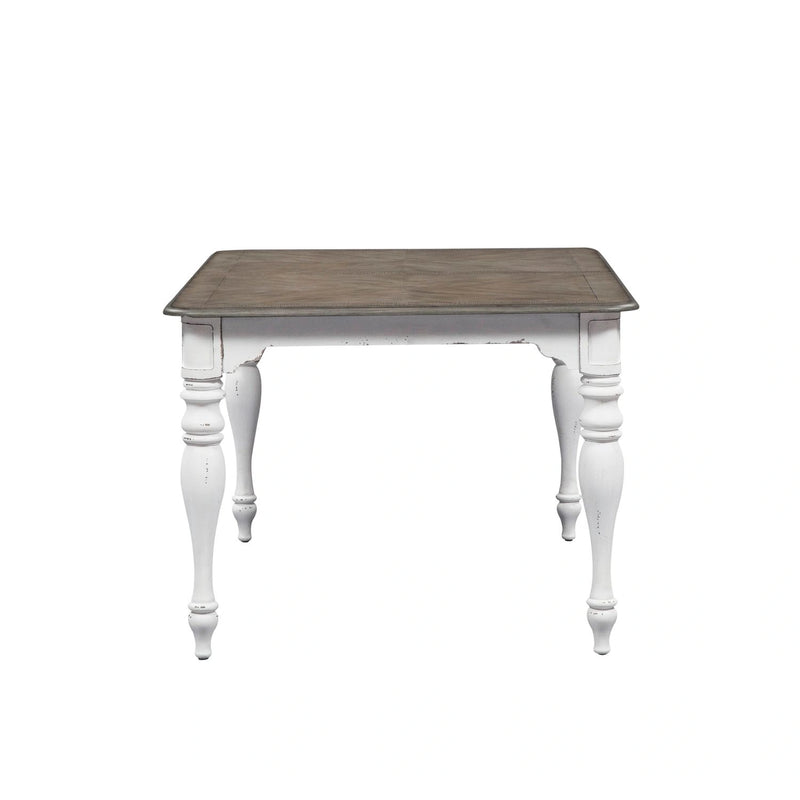 Magnolia Manor Leg Table in Antique White Base w/ Weathered Bark Tops image