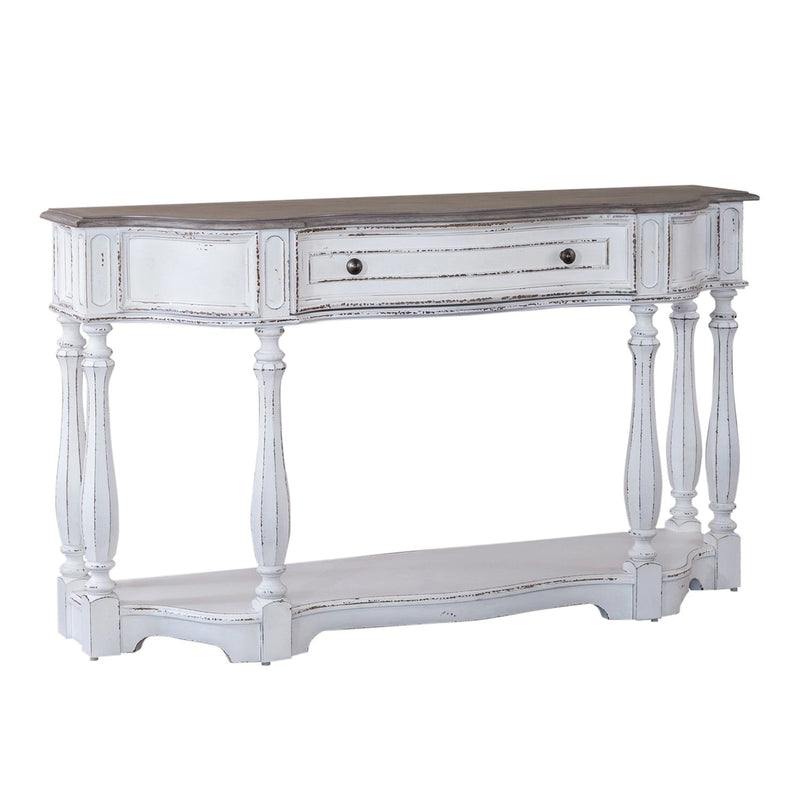 Magnolia Manor 56 Inch Hall Console Table in Antique White Base w/ Weathered Bark Tops image