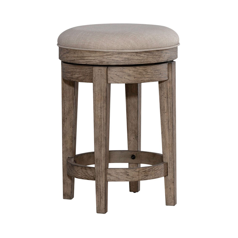 City Scape Upholstered Swivel Console Stool in White Oak Veneers
