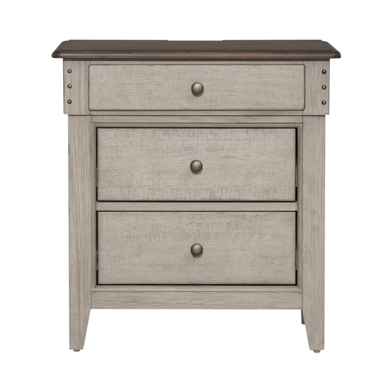 Ivy Hollow 3 Drawer Nightstand w/ Charging Station in Weathered Linen
