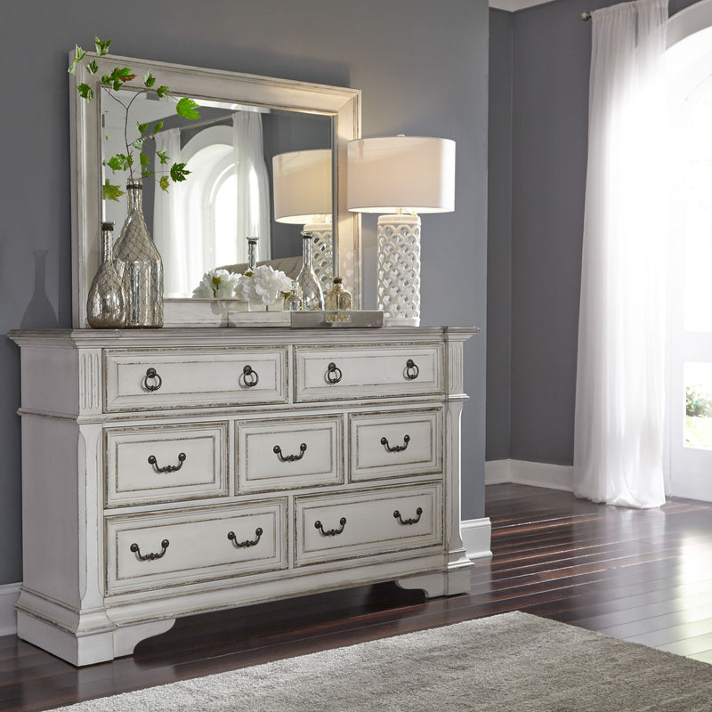 Abbey Park King California Panel Bed, Dresser & Mirror, Chest