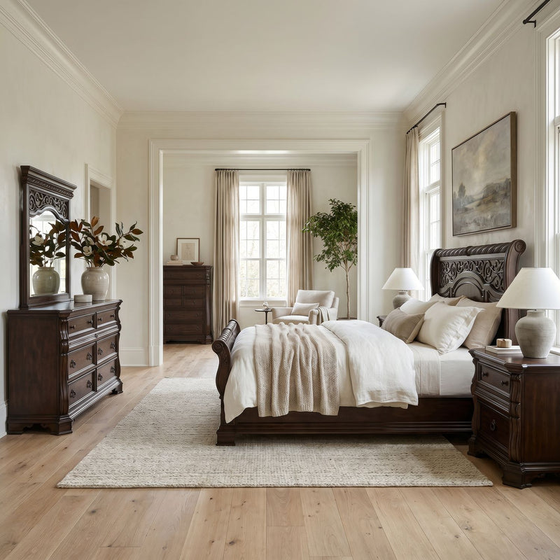 Arbor Place King Sleigh Bed, Dresser & Mirror, Chest, Night Stand image