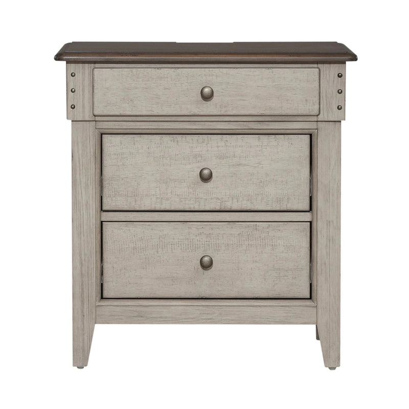 Ivy Hollow 3 Drawer Nightstand w/ Charging Station in Weathered Linen image