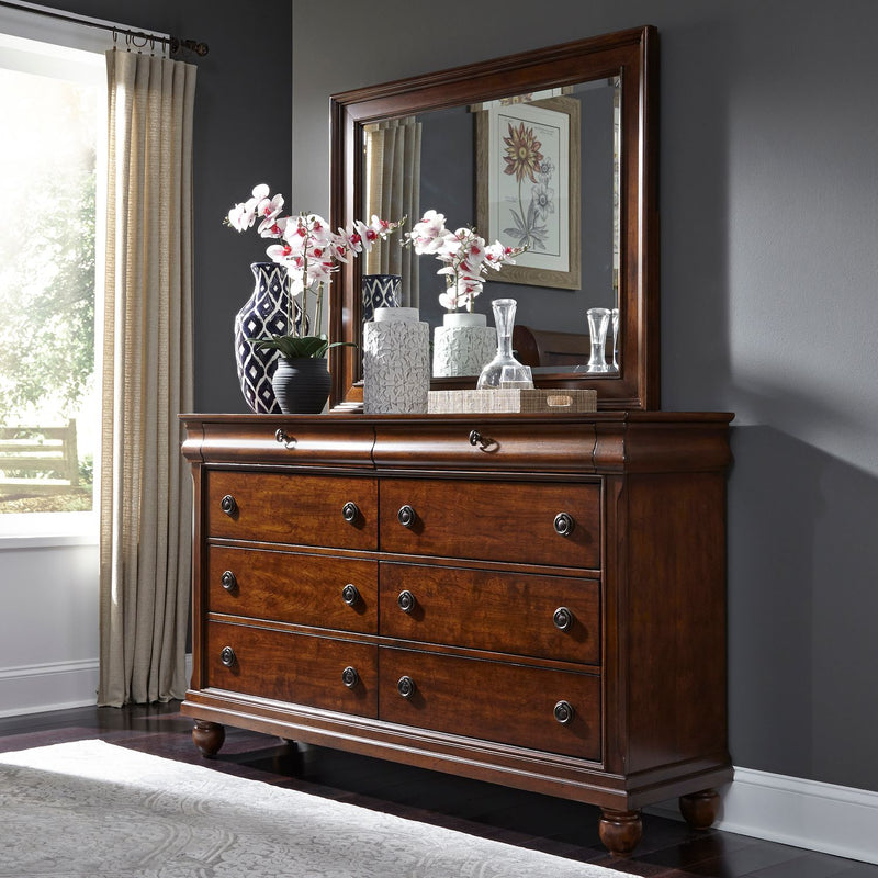 Rustic Traditions King California Sleigh Bed, Dresser & Mirror