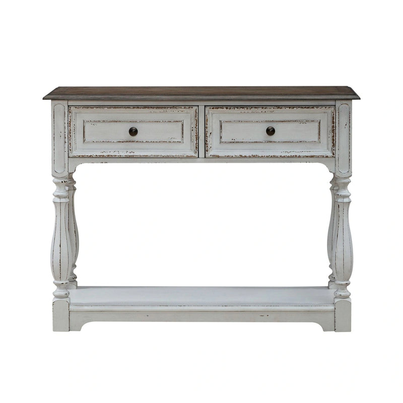Magnolia Manor Hall Console in Antique White & Weathered Bark EST SHIP TIME APPX 4 WEEKS image