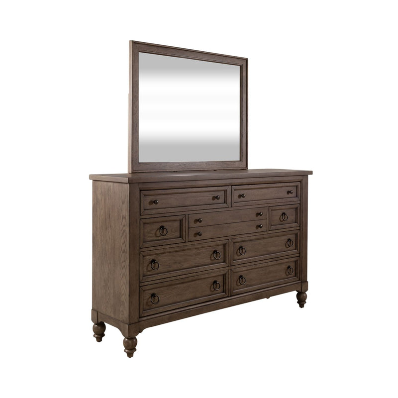 Americana Farmhouse King California Sleigh Bed, Dresser & Mirror, Night Stand