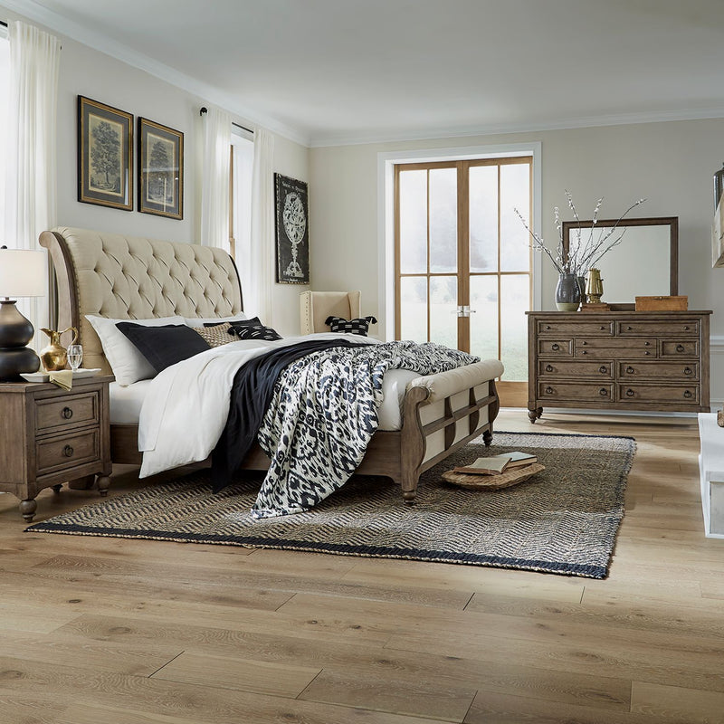 Americana Farmhouse Queen Sleigh Bed, Dresser & Mirror, N/S image