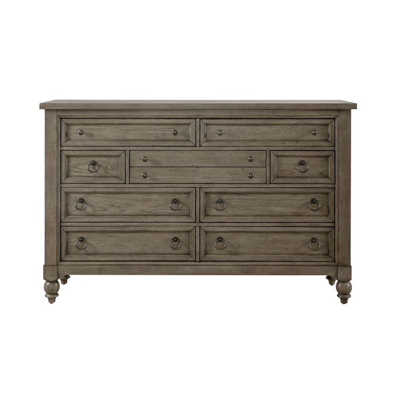 Americana Farmhouse 9 Drawer Dresser in Dusty Taupe and Black