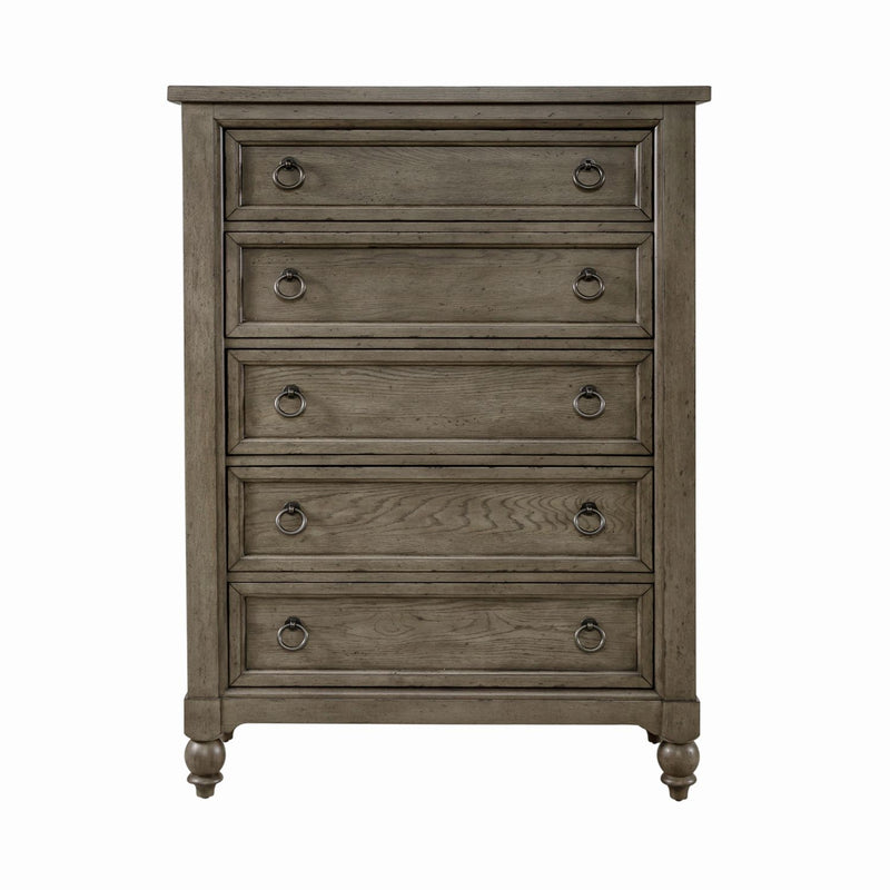 Americana Farmhouse 5 Drawer Chest in Dusty Taupe and Black