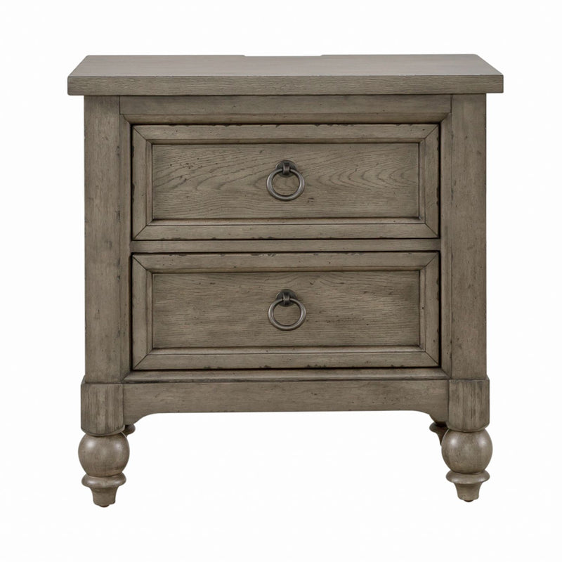 Americana Farmhouse 2 Drawer Nightstand in Dusty Taupe and Black