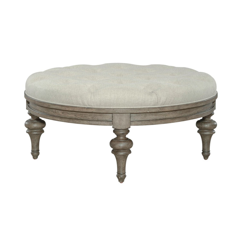 Americana Farmhouse Round Cocktail Ottoman in Dusty Taupe image