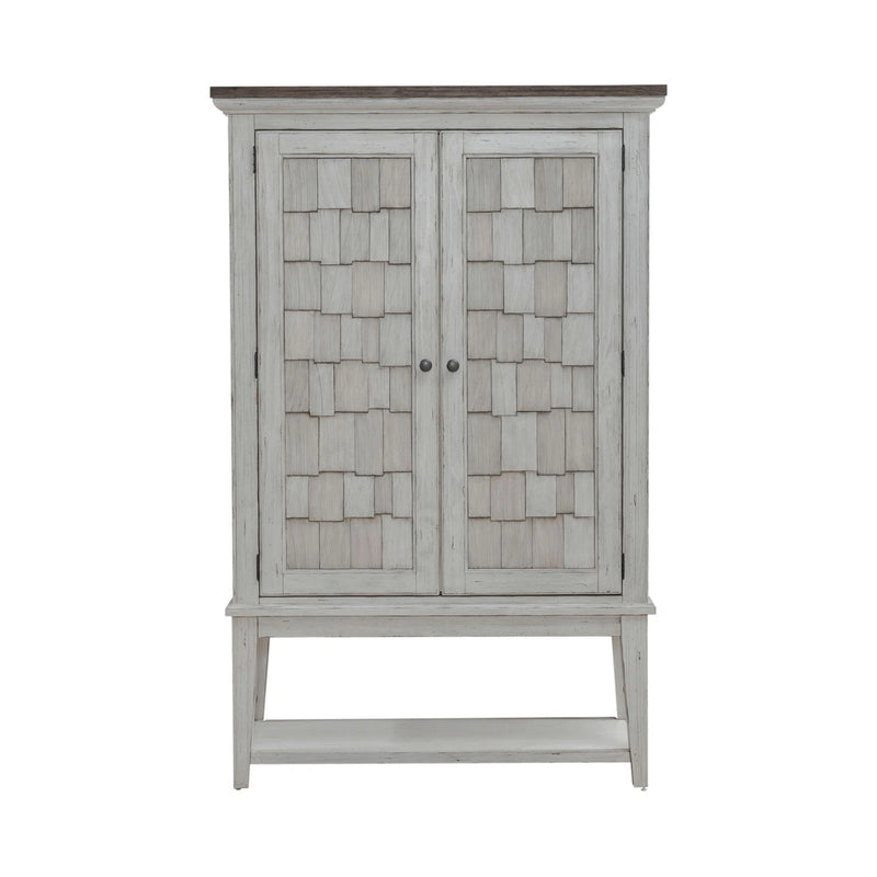 River Place Bar Cabinet in Riverstone White & Tobacco EST SHIP TIME APPX 4 WEEKS image