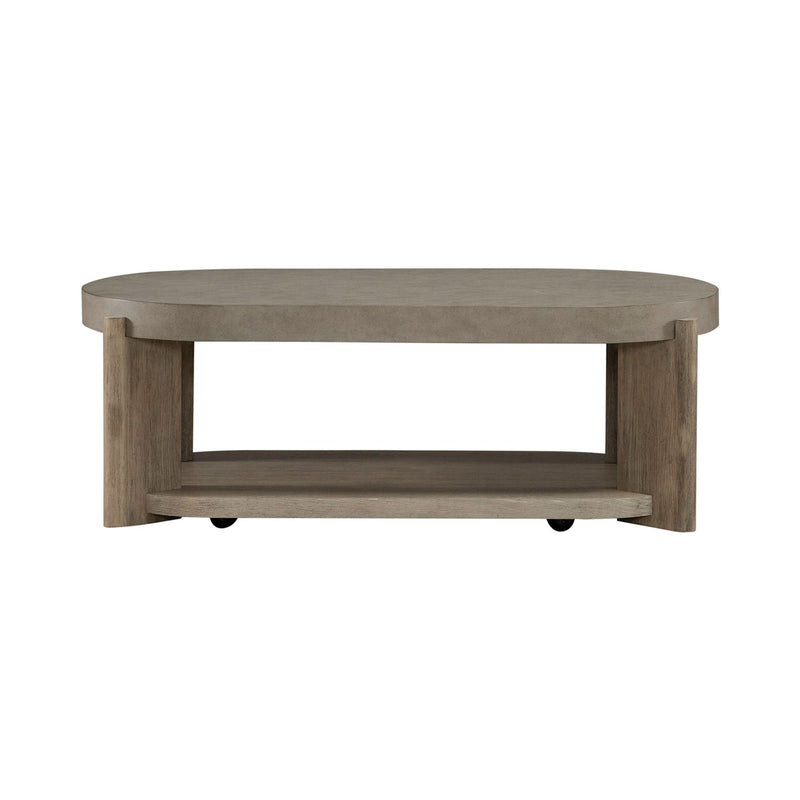 Affinity Oval Cocktail Table in Dusty Taupe with Concrete Top