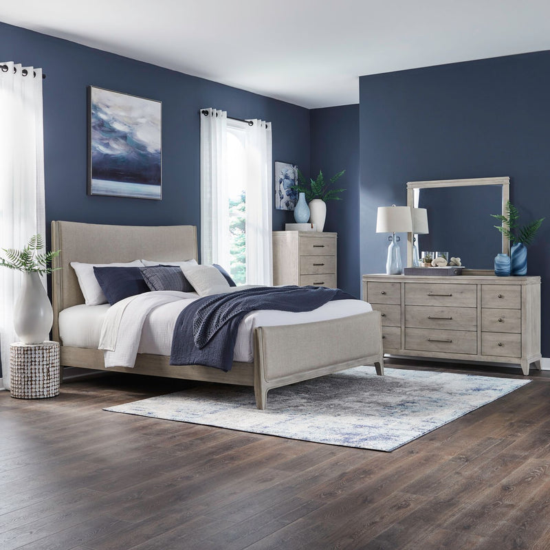 New Haven King California Uph Bed, Dresser & Mirror, Chest image
