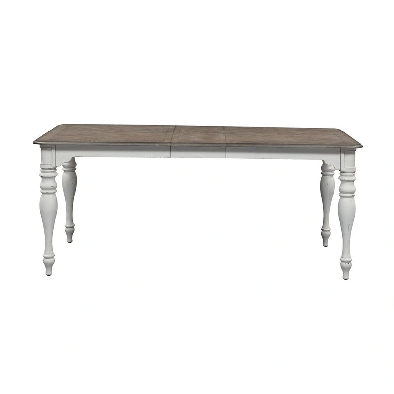 Magnolia Manor Leg Table in Antique White Base w/ Weathered Bark Tops image